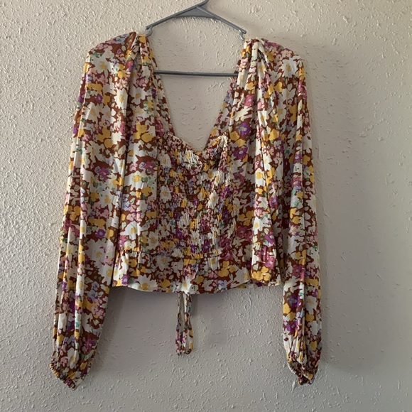 SANCTUARY Floral-Print Tie-Front Drawstring Top NWT - Picture 5 of 8